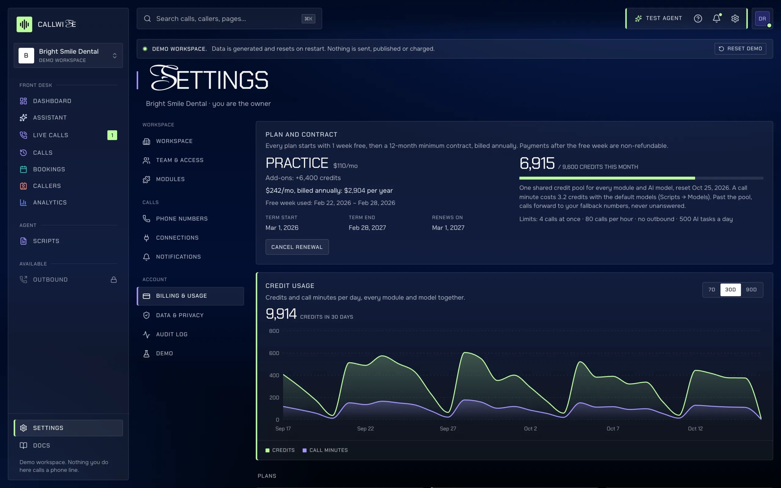Billing page