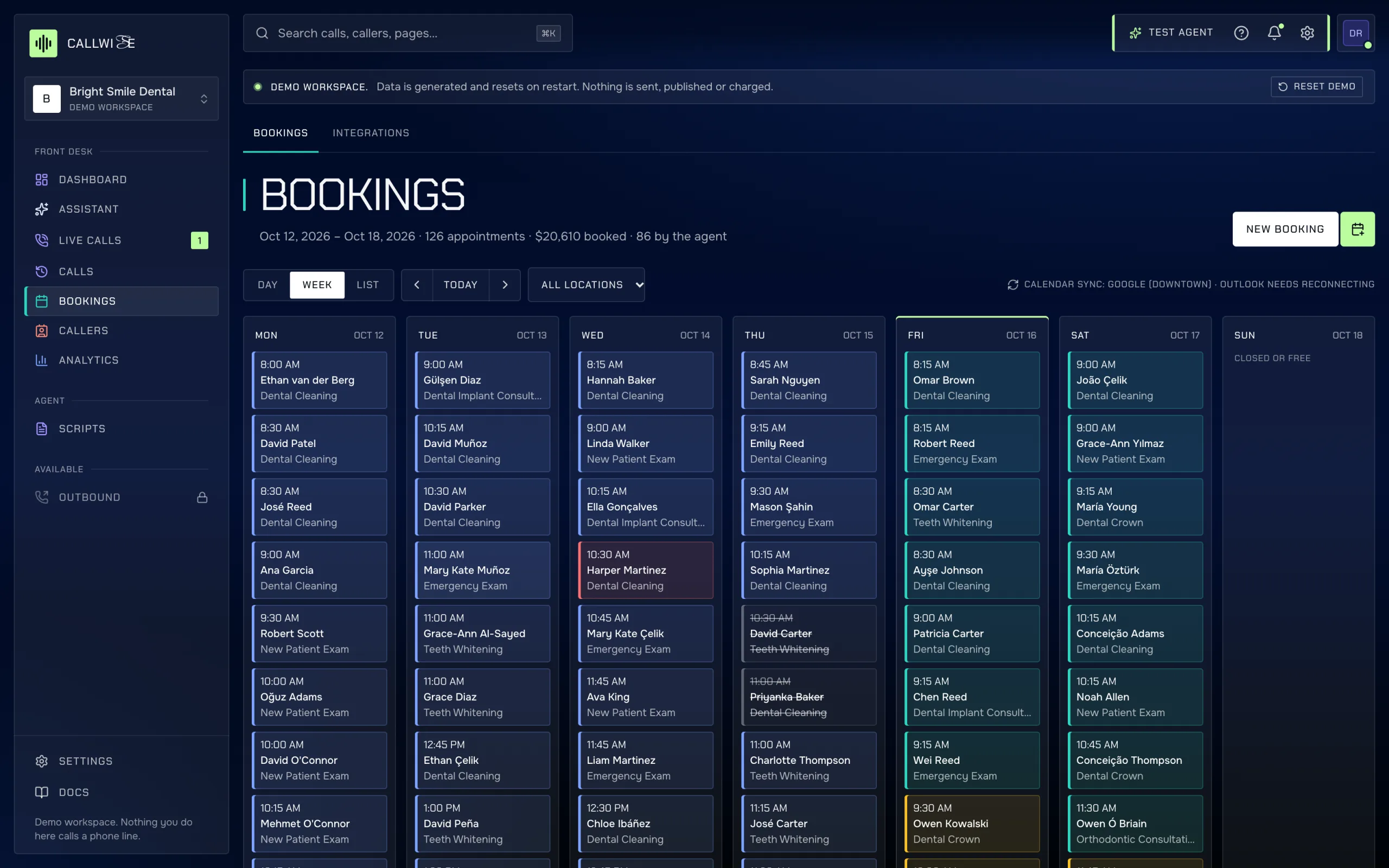 Bookings page