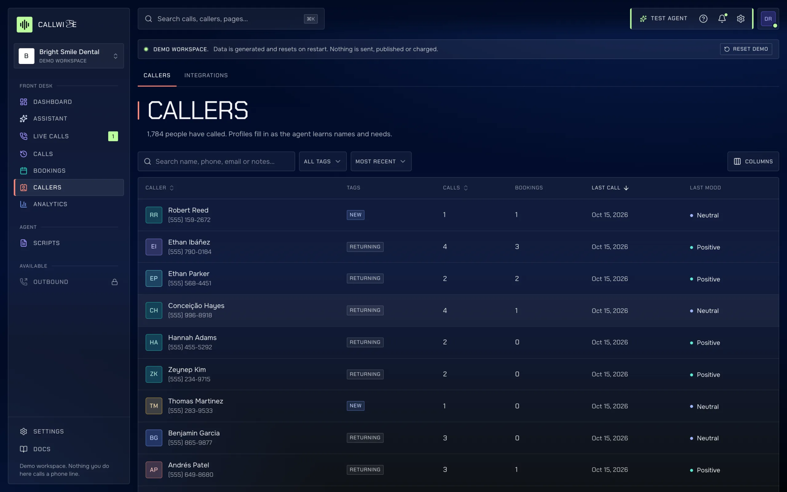Callers page