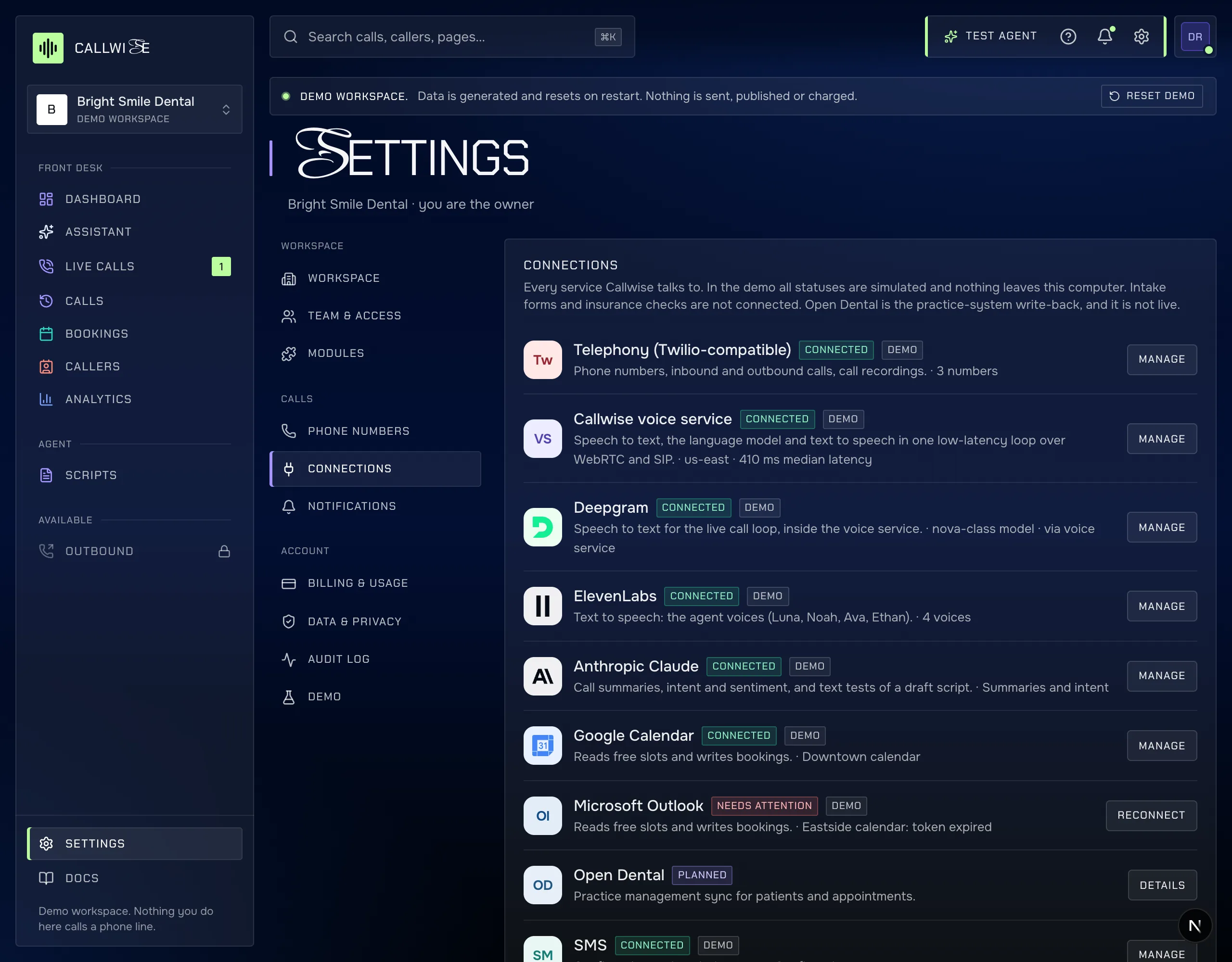 Integrations page