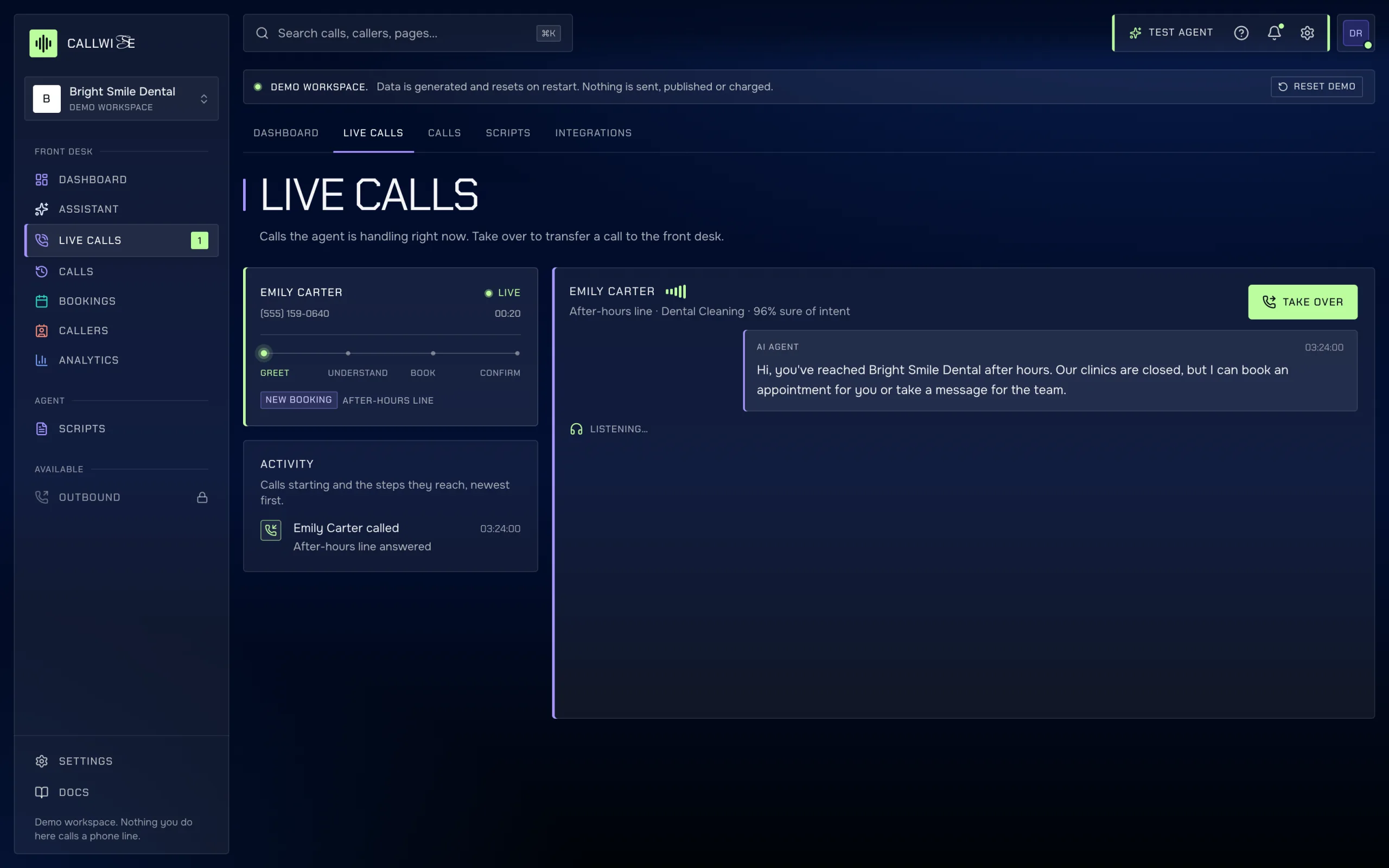 Live calls page